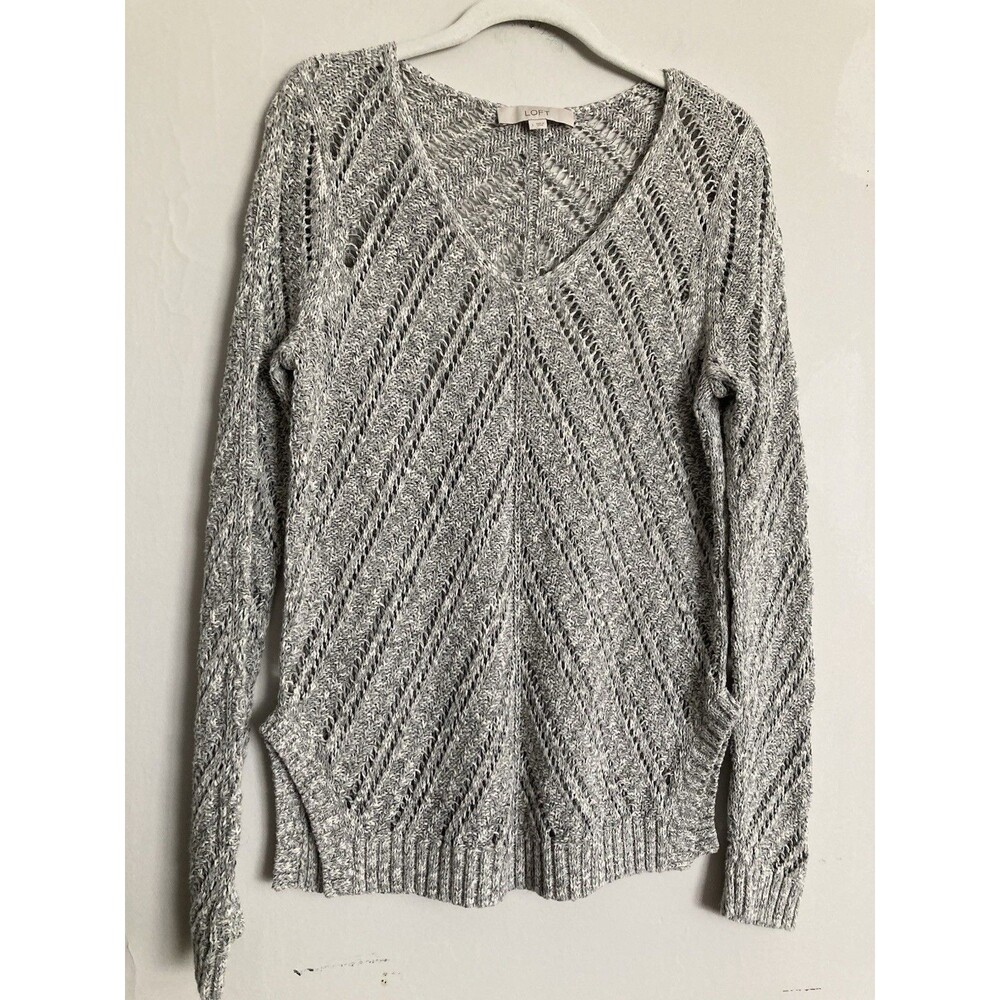 LOFT Ann Taylor Bundle of Tops LARGE Velour Cowl Neck & Open Knit Sweater Gray - Picture 10 of 16